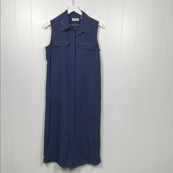 Lord & Taylor Womens Shift Dress 14 Navy Hidden Button Down Sleeveless 72% Silk - Picture 1 of 15